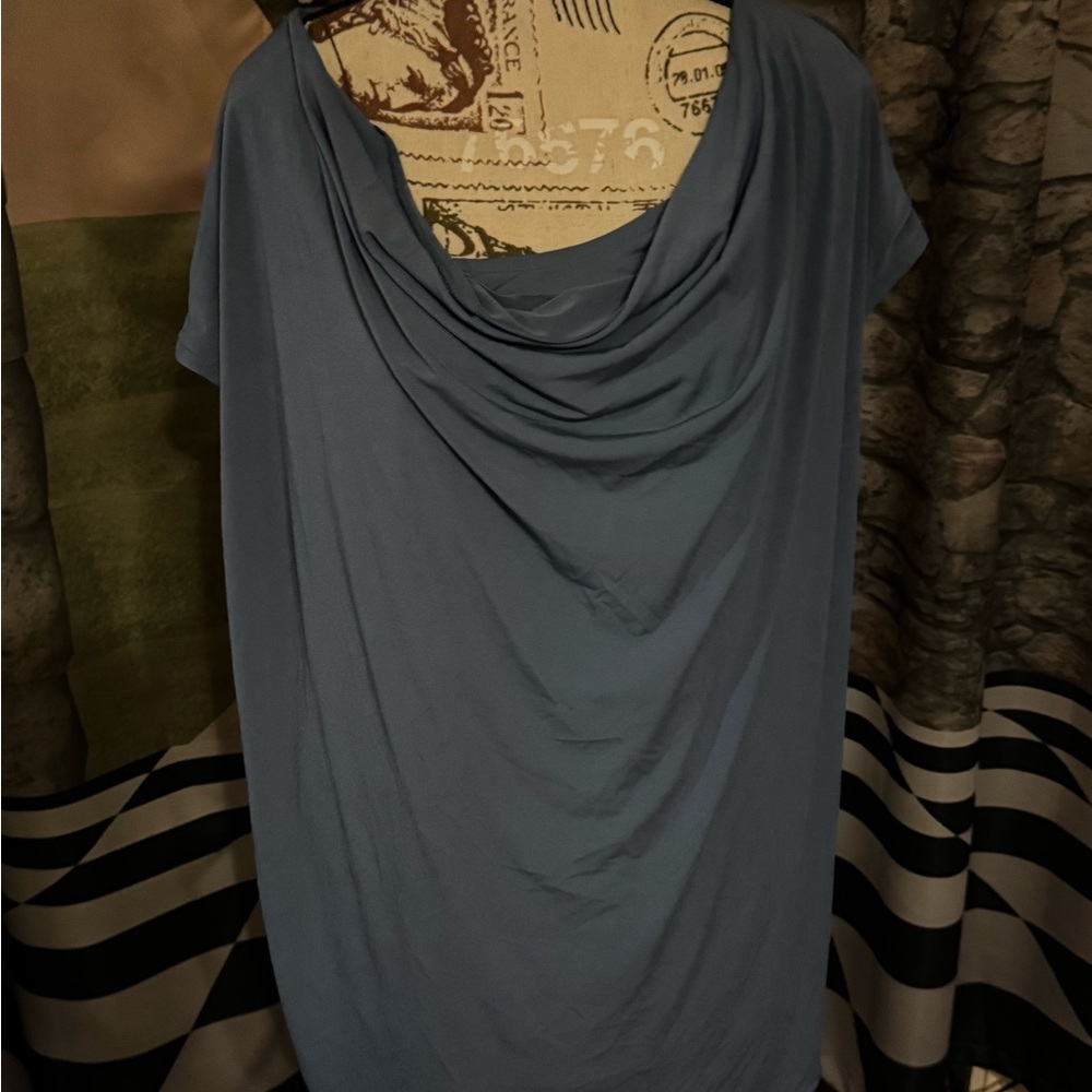 Lane Bryant Blue Draped Short Sleeve Blouse